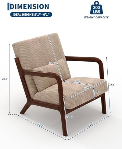 Garvee Mid Century Accent Chair, Upholstered Armchair with Lumbar Pillow - Image 2