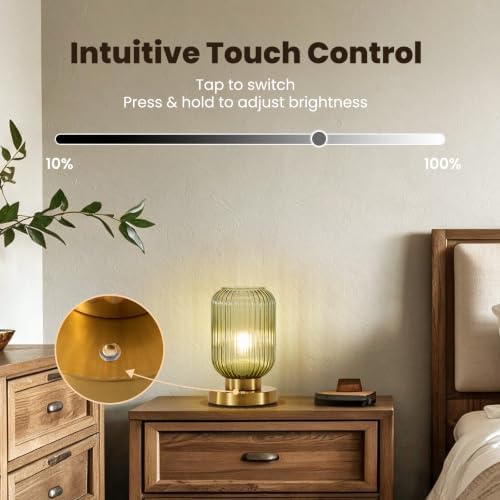 6" MCM Cordless Rechargeable Green Glass Table Lamp, Touch Dimmable - Image 5