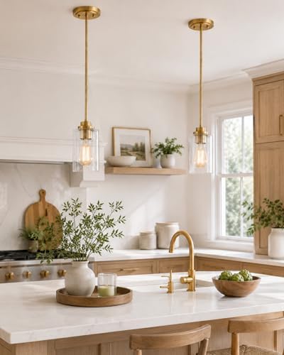 Pendant Lights Kitchen Island, Farmhouse Gold Pendant Lighting with Clear Glass Shade, Kitchen Pendant Lighting Over Island for Dining Room Entryway, AD-22281-1P-GD-C - Image 2