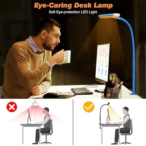 Airlonv LED Desk Lamp with Clamp, 17" Stepless Dimming Light, Blue - Image 6