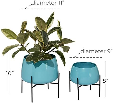 Deco 79 Metal Indoor Outdoor Planter Rounded Dome Small Planter Pot with Removable Black Stands, Set of 2 Planters 8", 10"H, Teal - Image 3