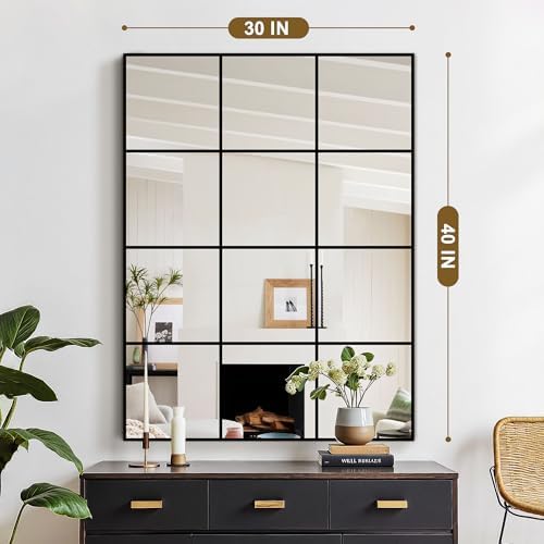 Window Pane Mirror for Wall Decor, 30" x 40" Decorative Mirror, Black - Image 2