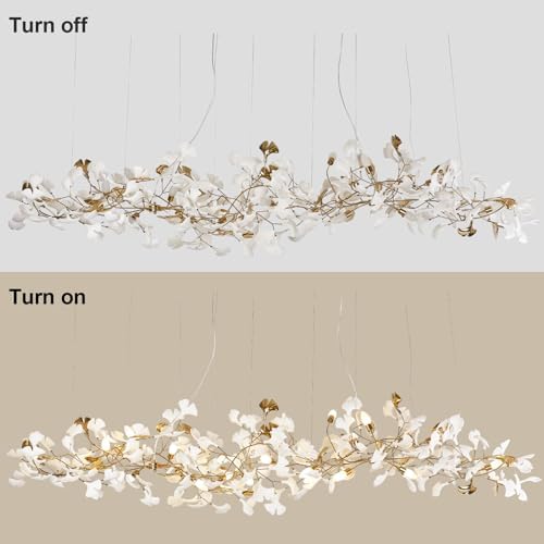 L98 Long Branch Chandelier Ginkgo Leaf Chandeliers Large Modern Brass Chandelier Light Fixtures for Dining Room, Villa, Living Room Kitchen Island - Image 5