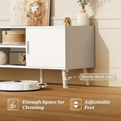 SUPERJARE TV Stand for 55 Inch TV, Entertainment Center with Adjustable Shelf, 2 Cabinets, TV Console Table, Media Console, Solid Wood Feet, Cord Holes, for Living Room, Bedroom, White - Image 6