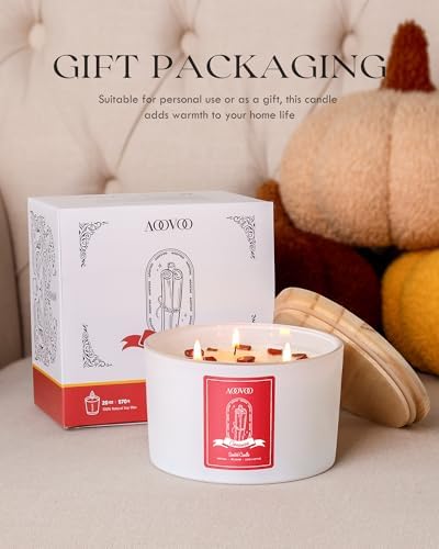 AOOVOO Apple Cinnamon Scented Candles for Women - 20oz 3 Wick Soy Candles for Home Scented, Aromatherapy Candle with Crystals Inside, Birthday Gifts Valentines Day Candle for Women Mom - Image 7