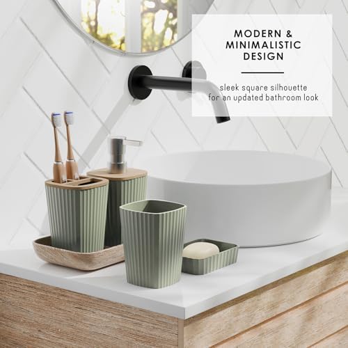 Clara Clark Bathroom Accessories Set - Bathroom Set, Bathroom Accessory Set, Shower Curtain Set, Toilet Brush, Trash Can & Soap Dispenser - Sage Green - 20PC - Image 3