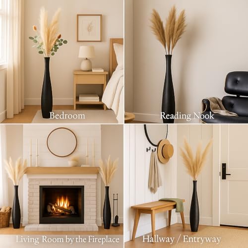 Leewadee Large Floor Vase 41 inches Mango Wood for Pampas Grass, Dried Flowers - Image 4
