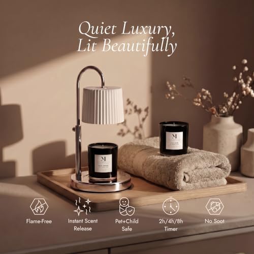 Dimmable Glass Candle Warmer Lamp with Timer - Adjustable Height Candle Lamp Warmer with Timer (8H/4H/2H) - Wax Melter - Ideal Gift, fits Various Size Scented Candles - 02 Bulb - (Silver Chrome) - Image 4