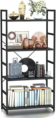 NUMENN 4 Tier Bookshelf, Tall Freestanding Open Storage Bookcase, Black by NUMENN