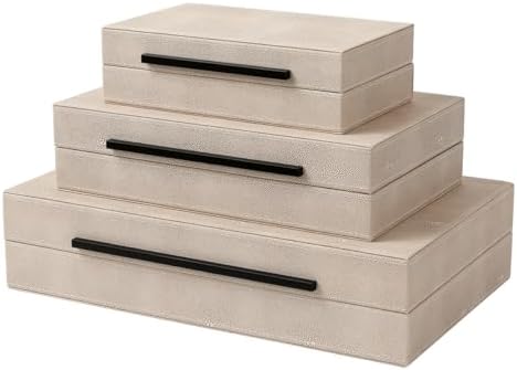 Decorative Boxes with Lids, Set of 3 Faux Leather Decorative Box, Large Modern Decorative Boxes with Lids for Home Decor, Photo Boxes, Organizer Box (Ivory) by REEMTOO