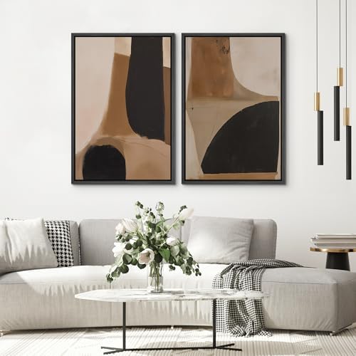 SIGNWIN Framed Canvas Print Wall Art Set Warm Neutral Abstract Shapes Illustrations Modern Art Rustic Colorful Ultra for Living Room, Bedroom, Office - 16"" x24 x2 Black - Image 4