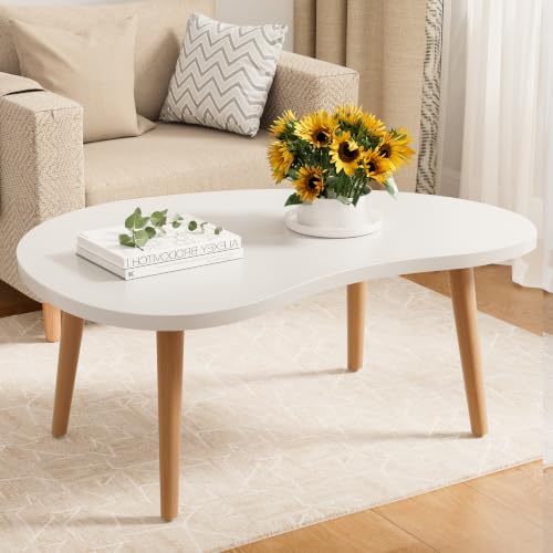 Small Coffee Table, Low Table with Solid Wood Legs, 23.6" Mini Oval Accent Table Side End Table, Floor Table Desk for Sitting on The Floor, Coffee Tea Table for Living Room, Dorm, Apartment, White by FURMORENE