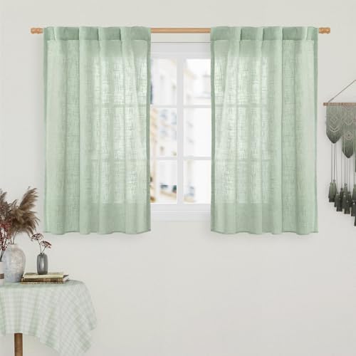 LAMIT 40 Inch Length Linen Curtains for Small Windows Over Silk 2 Panels by LAMIT
