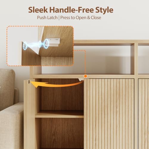 Mericonia Sideboard Buffet Cabinet Storage, Modern Wood Console Fluted Credenza - Image 7
