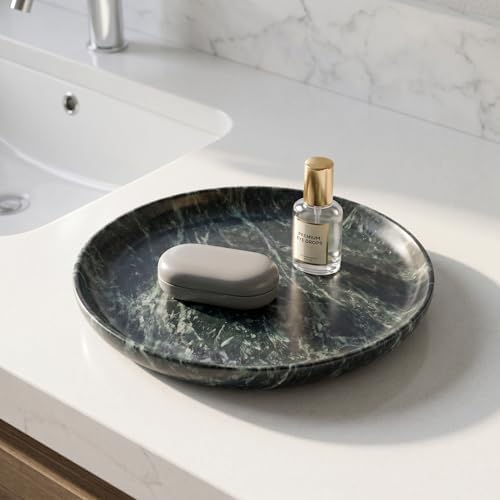 YKAJO Emerald Green Round Marble Tray, 10" Deep Catchall Vanity Organizer - Image 6