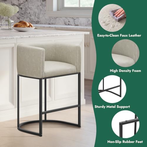 Counter Height Bar Stools Set of 4, Modern Counter Stools for Dining Room, 24 Inch Barstools for Kitchen Island, Faux Leather Bar Stool with Metal Legs and Back Footrest, Greige(White) - Image 3