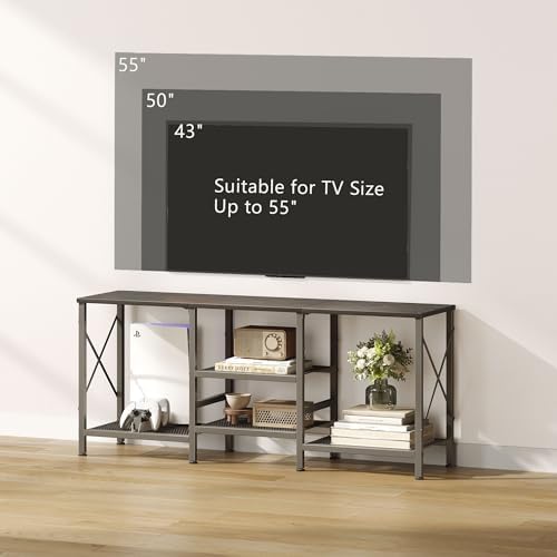 JARHETUN TV Stand for 55 Inch TV, Entertainment Center with 3-Tier Open Shelves, TV Console Table for Living Room, Bedroom, Black - Image 6