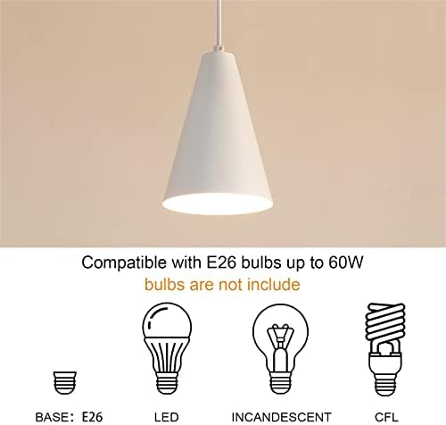 White Plug In Pendant Lights Kitchen Island,Dining Room Light Fixtures Over Table 1 Pack with Cone Metal Shade, Modern Farmhouse Mini Chandeliers with Cord On/Off Switch Hanging Lighting for Sink - Image 6