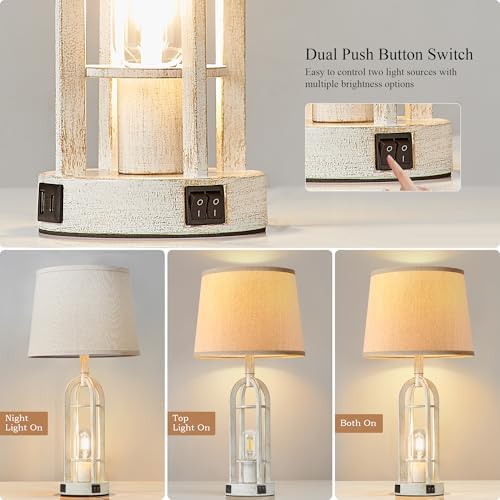SRJJA 24" Farmhouse Table Lamps for Living Room Bedroom Set of 2, USB A+C - Image 2