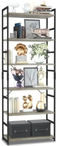NUMENN 6 Tier Bookshelf, Tall Freestanding Open Storage Bookcase, Grey by NUMENN