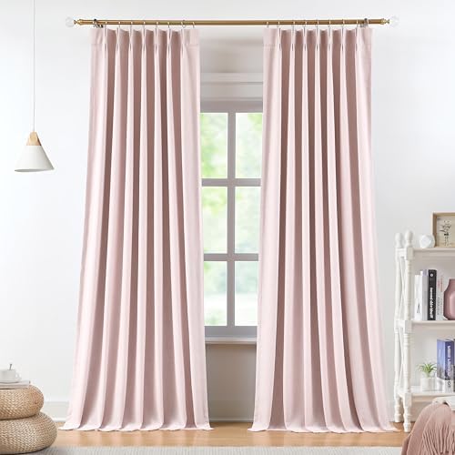 Vision Home Soft Pink Pinch Pleated Full Blackout Curtains Linen Blended Room Darkening Curtain Panels 95 inch for Living Room Bedroom Thermal Insulated Pinch Pleat Drapes with Hooks 8FT 40" Wx95 Lx2 by VisionHome