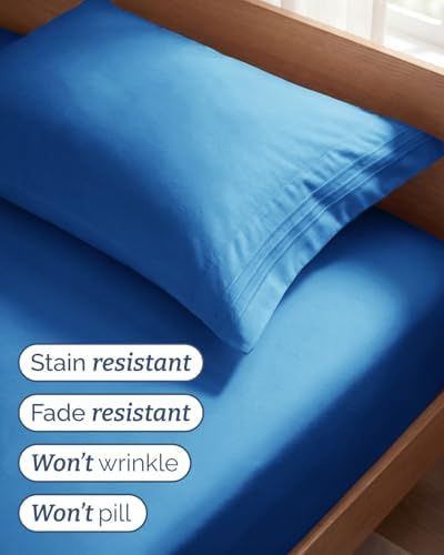 Twin Size 3 Piece Sheet Set - Breathable & Cooling Sheets - Royal Blue - Image 5