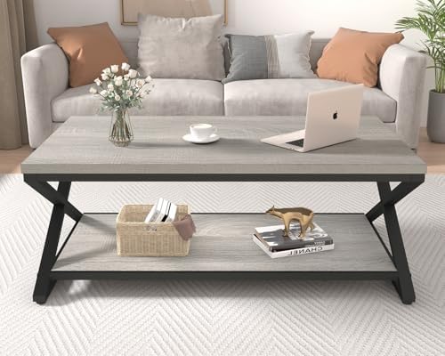 HSH 47" Rectangle Coffee Table with Storage for Living Room, Grey Oak - Image 4