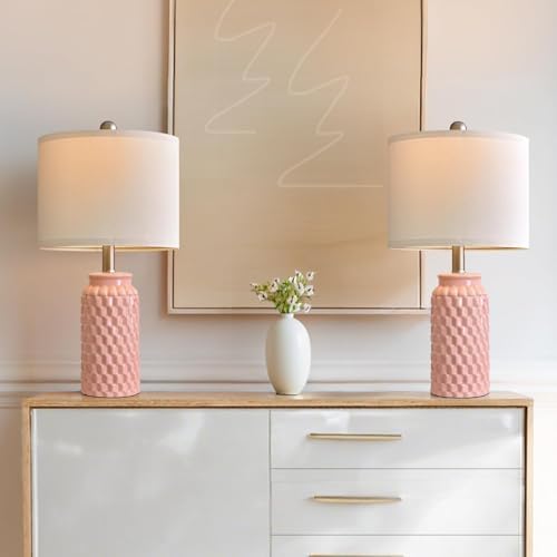 20.5" Small Bedside Lamps Set of 2, Pink Ceramic Nightstand Lamp - Image 6