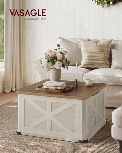 VASAGLE Farmhouse Coffee Table with Storage, Flip-Top Lids - Image 2
