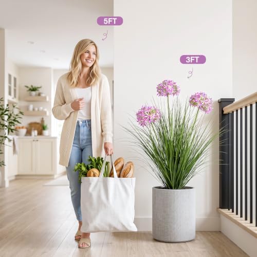 Ttranewsoo Pink Artificial Grass Plant, 35.4 Inch Tall Faux Potted Greenery with Fabric Flowers, UV Resistant Floor Plant for Indoor and Sheltered Outdoor Decor, 1 Pack - Image 4