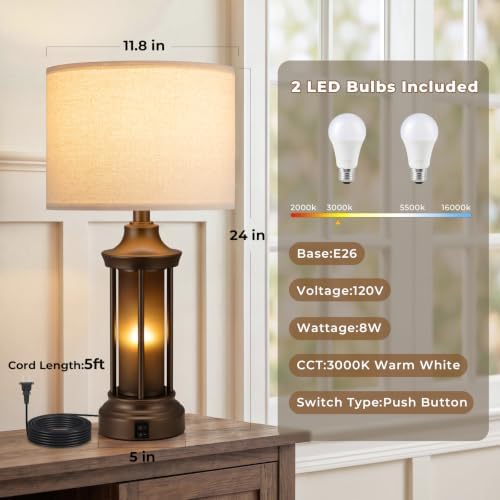 Seealle 24" Farmhouse Table Lamps for Living Room, Bedside Lamps Set of 2 - Image 4