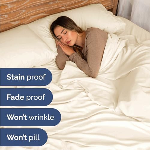 Queen Size 4 Piece Sheet Set - Breathable & Cooling Sheets - Off White - Image 5