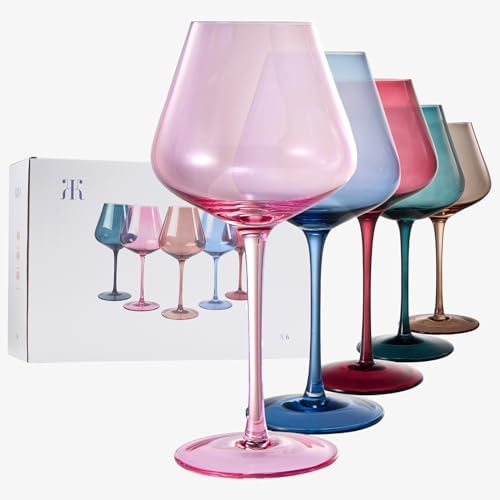 Khen Flower Blooms Colored Crystal Wine Glass Set of 5, Large 20 OZ Stemmed Glasses, Italian Style Tall Drinkware for Red & White Wine, Water, Dinner, Beautiful Gift Glassware - Image 2