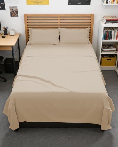 Full XL Sheets - 4 Piece Full XL Sheet Set - Breathable & Cooling - Cream by CGKUnlimited