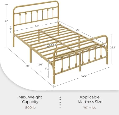 Yaheetech Full Metal Platform Bed Frame, Victorian Headboard & Footboard - Image 2