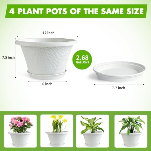 Quarut 12 Inch Pots for Plants,4 Pack Large Flower Pots with Drainage Hole - Image 5