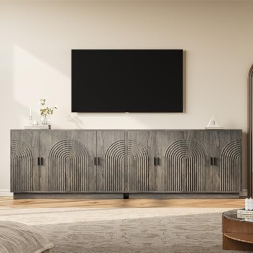 Fluted Sideboard Buffet Cabinet with Storage - 57" Credenza Coffee Bar Cabinet with 4 Doors, Accent Kitchen Storage Cabinets with Adjustable Shelves for Living & Kitchen, Entryway, Modern - Image 3