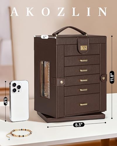 AKOZLIN 6-Tier Jewelry Box Organizer 5 Drawers Storage M-L Brown - Image 2