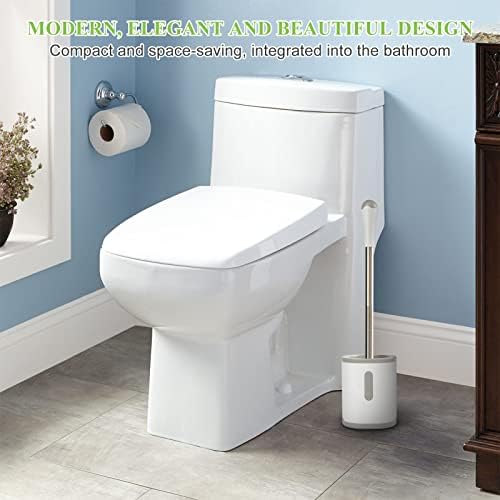 AONEZ Compact Toilet Brush & Holder, Stainless Steel Handle, Space Saving for Storage, Deep Cleaning, Drip-Proof, Easy to Assemble, Nylon Bristles, White & Grey - Image 6