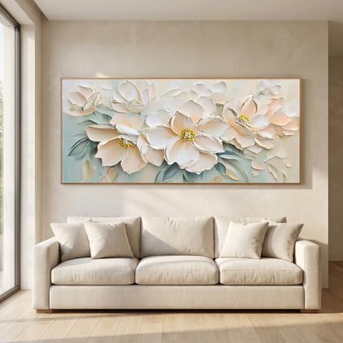 Anolyfi Framed White Floral Canvas Wall Art for Living Room Bedroom 71"x32" by Anolyfi