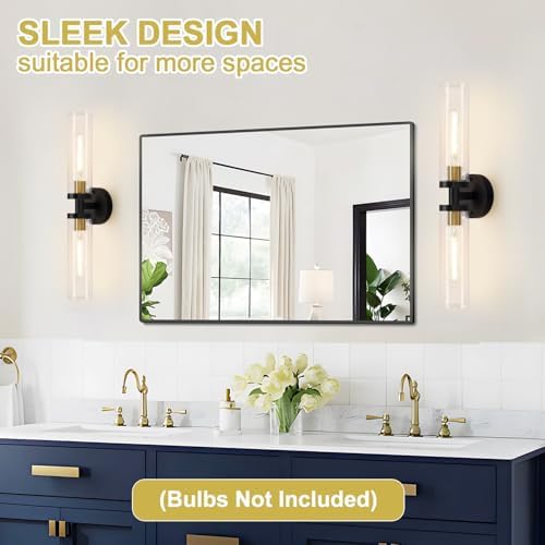 Indoi Hardwired Wall Sconces Set of Two, 22" Black and Gold Bathroom Sconces with Clear Glass, Modern Sconces Wall Decor Set of 2 Wall Light fixtures for Bathroom Mirror Living Room Hallway Bedroom - Image 7