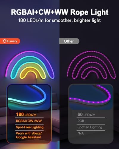 Lumary Smart RGBAI Indoor Neon Rope Light 9.8Ft, CCT 2200-6500K, 180 LEDs/m - Image 2