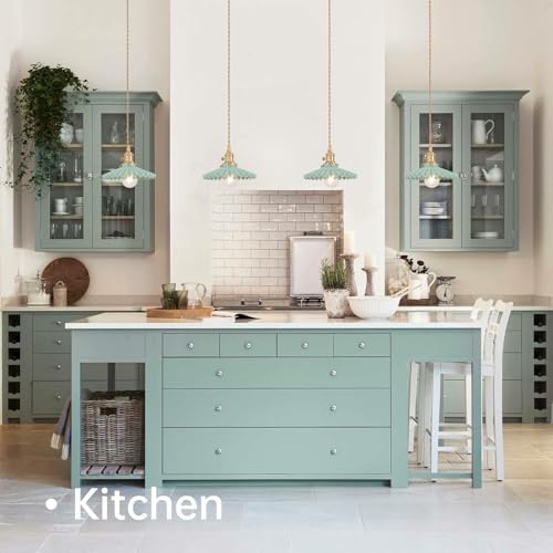 Shenmoyl Pendant Light with Green Pleated Ceramic Lmapshade, Brass Vintage Pendant Light Adjustable Hanging Light for Kitchen Island Dining Room Hallway - Image 3