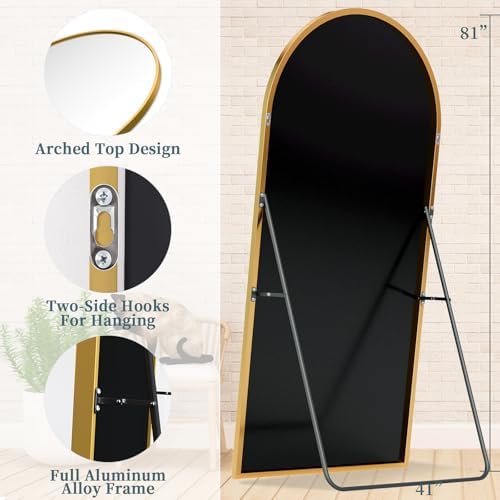 81"x41" Arched Full Length Mirror with Stand,Full Body Floor Mirror - Image 5