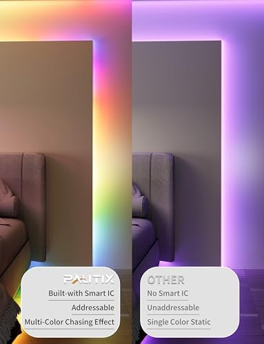 PAUTIX RGB Smart IC USB LED Light,5V RGB COB LED Strip USB Powered,UL-Listed Multicolor Flexible Tape Light 6.56ft/2m with Music Mode/APP Control,for TV,Scooter,Computer Desk Decor - Image 2