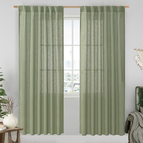LAMIT Sage Green 80 inch Linen Curtains for Living Room Bedroom 2 Panels by LAMIT