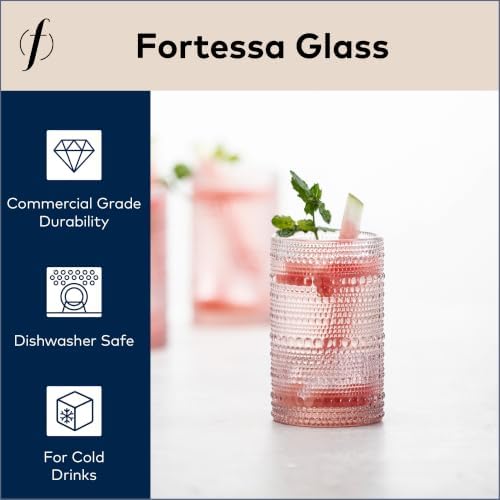Fortessa Jupiter Beaded Hobnail Glass, 13 Ounce Iced Beverage (Set of 6), Pink - Image 3