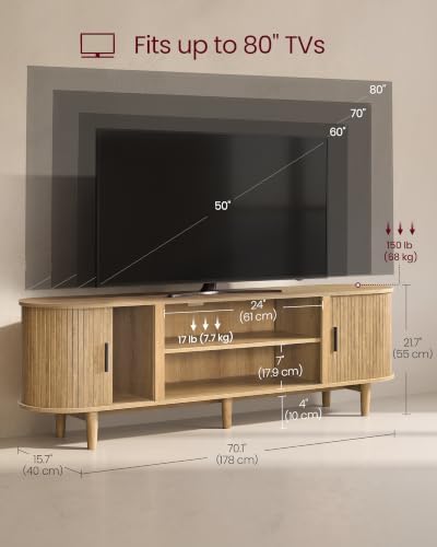 VASAGLE 70 Inch TV Stand, Mid Century Entertainment Center with Storage - Image 5
