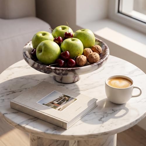 Marble Decorative Fruit Bowl for Kitchen, Decorative Stone Pedestal Bowl, Natural Marble Footed Fruit Holder for Dining Table, Countertop and Home Decor Organization - Image 5