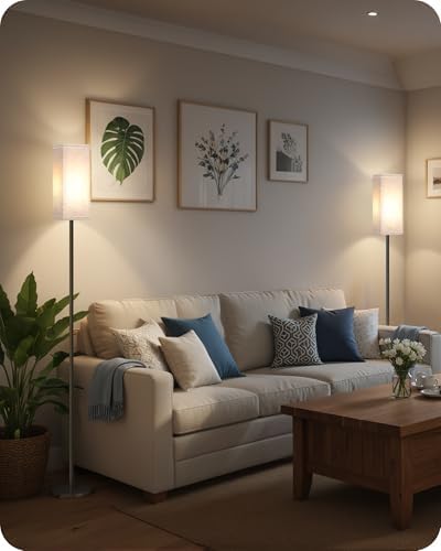 Set of 2 Floor Lamps for Living Room, Modern Tall Standing Lamps with Foot Switches, Bulb Not Included, 64.6'', for Living Room, Bedroom, Kids Room, ETL Listed, Beige and Black E07LDP205W1 - Image 6